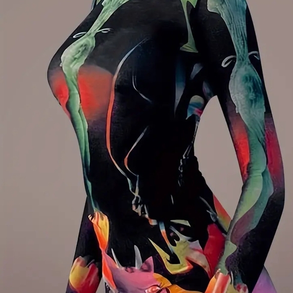 Colorful Abstract Print Long Sleeve Maxi Dress - Picture 2 of 6